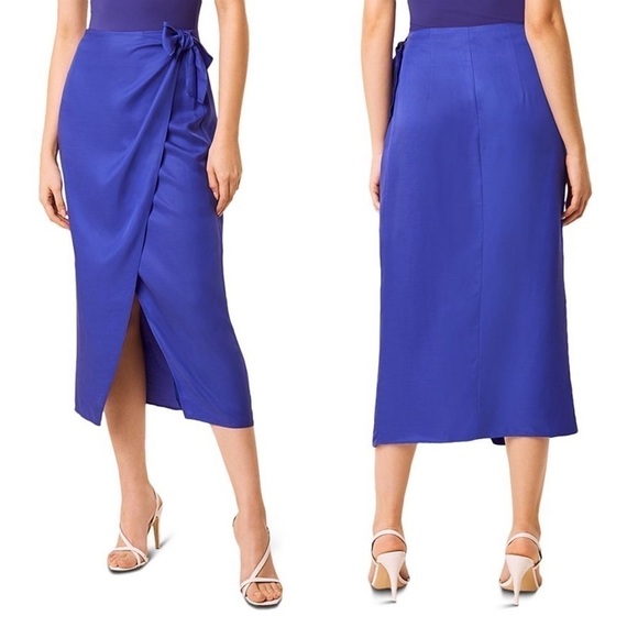 🆕 FRENCH CONNECTION Gabina Wrap Draped Sarong Midi Skirt in Clement Blue - Picture 1 of 9